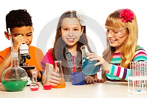 Three kids and chemistry lesson