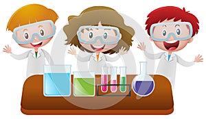 Three kids in science lab