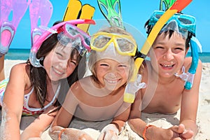 Three kids with snorkels photo