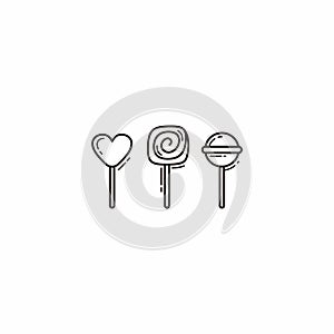 Three kind of candy or lolipop line art icon vector