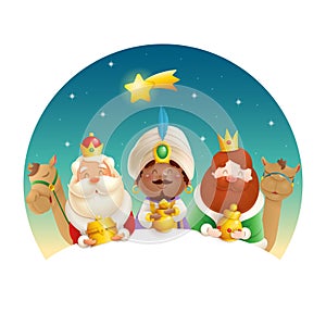 We Three Kings celebrate Epiphany - cute illustration isolated