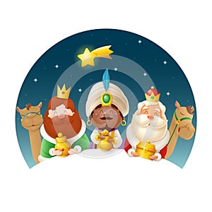 We Three Kings celebrate Epiphany - cute vector illustration isolated