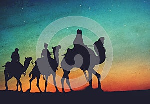 Three Kings Desert Star of Bethlehem Nativity Concept photo