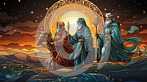 Three kings desert star of bethlehem Nativity Concept