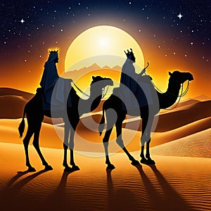 Three Kings and the guiding star against a backdrop of a clear and breathtaking night Created with