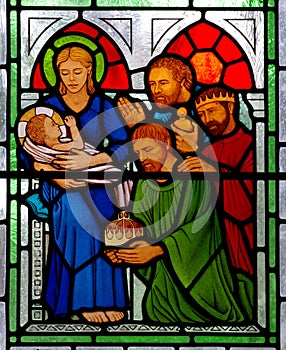 Three kings visiting baby Jesus