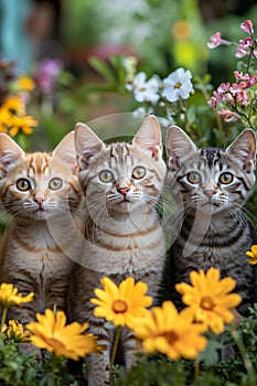 Three kittens in the garden
