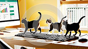 Three kittens walking on a computer keyboard