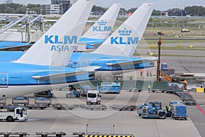 Three KLM Planes On A Row At Schiphol Airport The Netherlands 26-5-2022