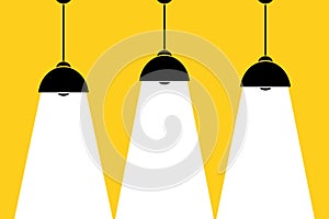 Three lamp bulbs on yellow background,part of moderm interior