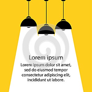 Three lamp bulbs on yellow background,part of moderm interior