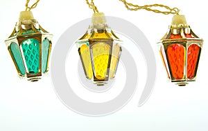 Three lanterns of different color