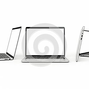 Three laptops isolated on white background