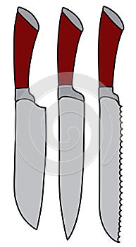 Three large kitchen knives