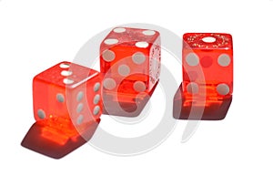 Three Las Vegas Casino dices on white background