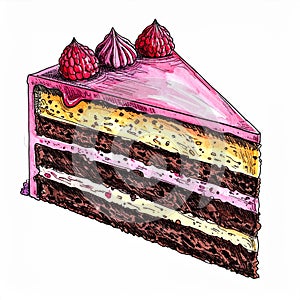 Three Layered Raspberry Chocolate Cake Slice