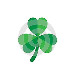 Three leaf clover icon in flat style. St Patricks Day vector illustration on white isolated background. Flower shape business