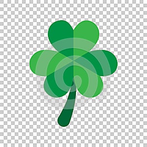 Three leaf clover icon in flat style. St Patricks Day vector illustration on white isolated background. Flower shape business