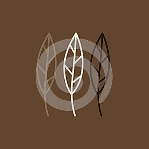 Three leaves on a brown background, simple vector logo design