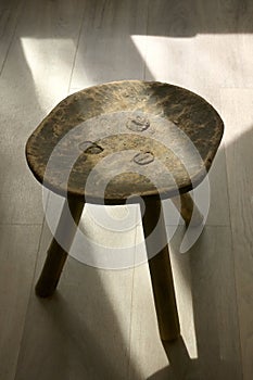 Three Legged Old Handmade Wooden Stool