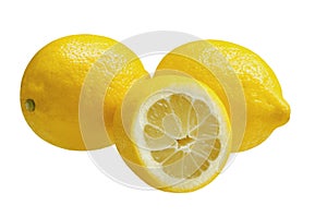 Three lemons, isolated on white background