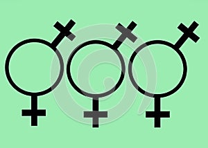 Three Lesbian sexual orientation signs symbols light green backdrop