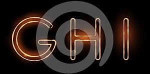 Three letters GHI drawn with a fiery line with sparks on a dark background. Very realistic illustration