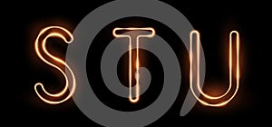 Three letters STU drawn with a fiery line with sparks on a dark background. Very realistic illustration