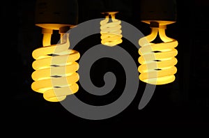 Three light bulb turn on with black.