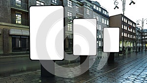 three lightbox on evening street