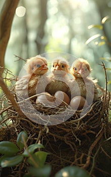 Three little chicks in the nest