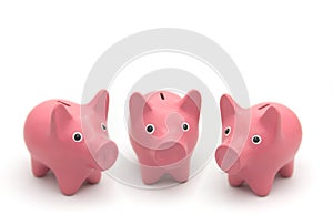 Three little piggy bank on white background