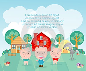 Three little pigs background,vector illustration.