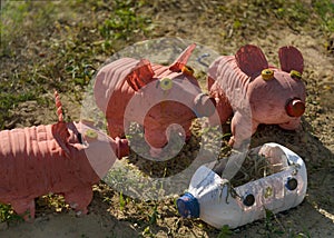 Three little pigs made of plastic bottles playground funny