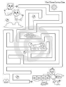 Three little pigs maze game vector