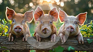 Three Little Pigs Standing in Grass