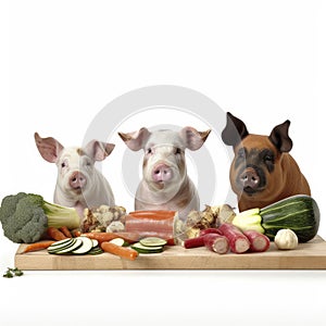 Three little pigs and vegetables