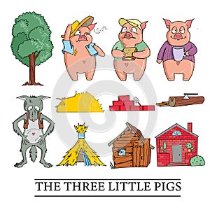 Three little pigs on white background,vector illustration
