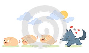 three little pigs and the wolf vector illustration