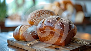 Three Loaves of Bread on Cutting Board