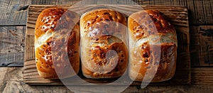 Three Loaves of Bread on Cutting Board