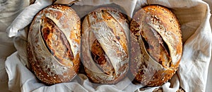 Three Loaves of Bread on White Cloth