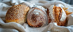 Three Loaves of Bread on White Cloth