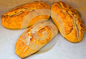 Three loaves of homemade bread