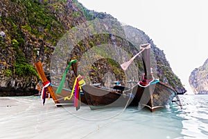 Three long-tailed boat at Andaman Sea.