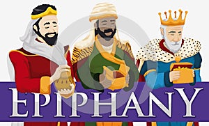 The Three Magi Holding their Gifts to Celebrate the Epiphany, Vector Illustration