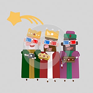 Three Magic Kings with 3d glasses 3D