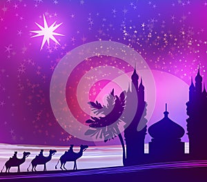 Three magic scene and shining star of Bethlehem