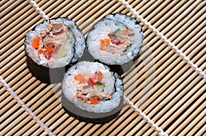 Three Makizushi sushi fresh maki roll