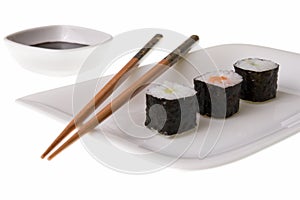 Three makizushi sushirolls